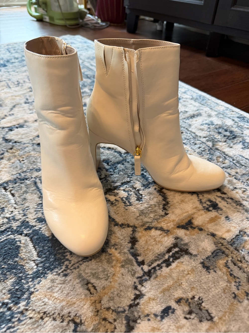 Women's White Faux Leather Ankle Booties with Side Zip